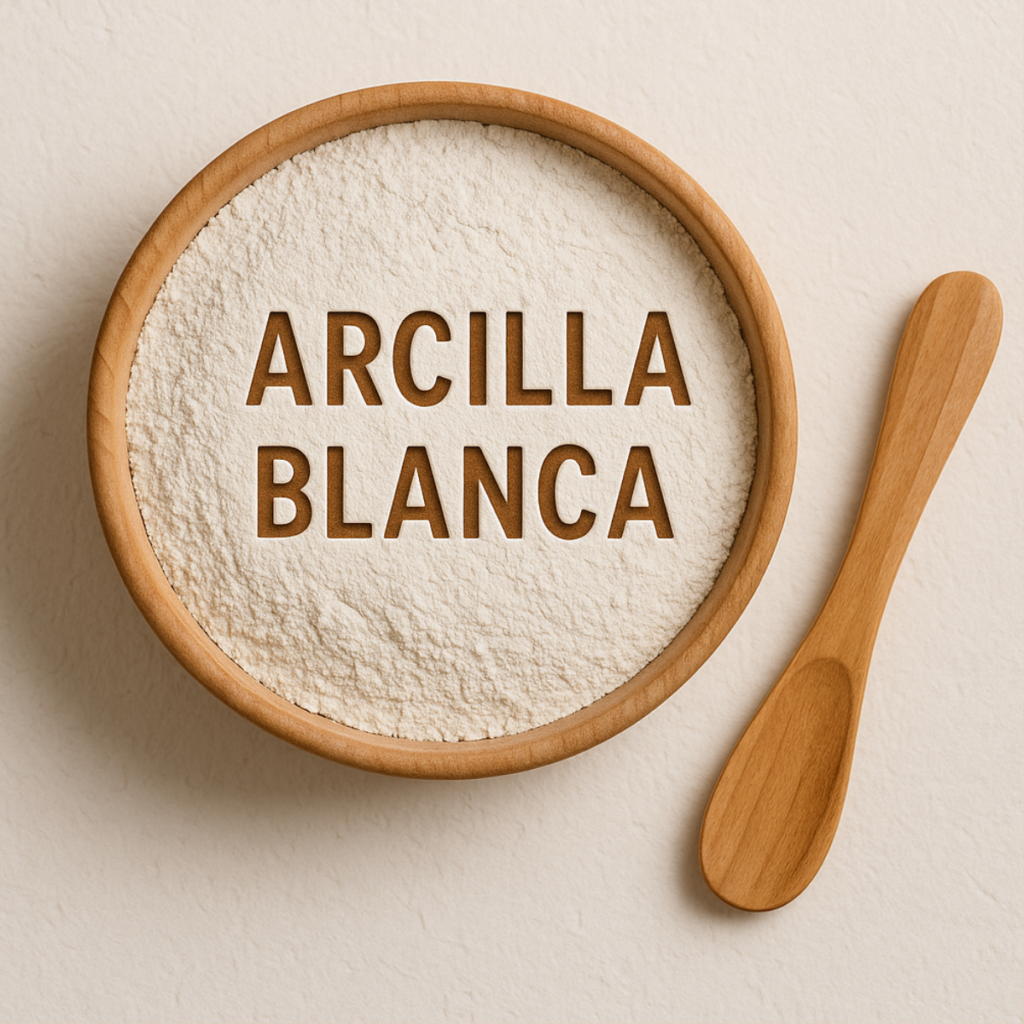 bol de madera con arcilla blanca